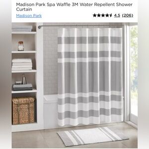 New Madison Park shower curtain, gray, and white